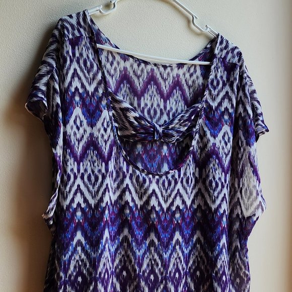 Torrid Purple Aztec ZigZag Sheer Polyester Blouse Size 1X - Picture 8 of 14